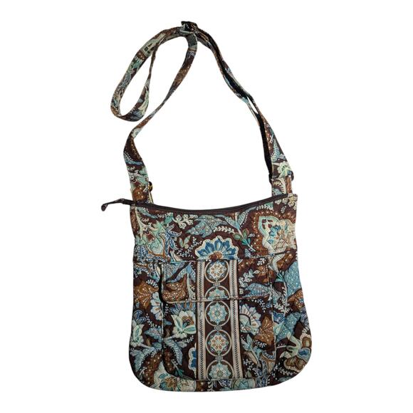 Vtg Y2K Vera Bradley Java Brown Blue Floral Hipster Sling Quilted Shoulder Bag - Picture 1 of 5